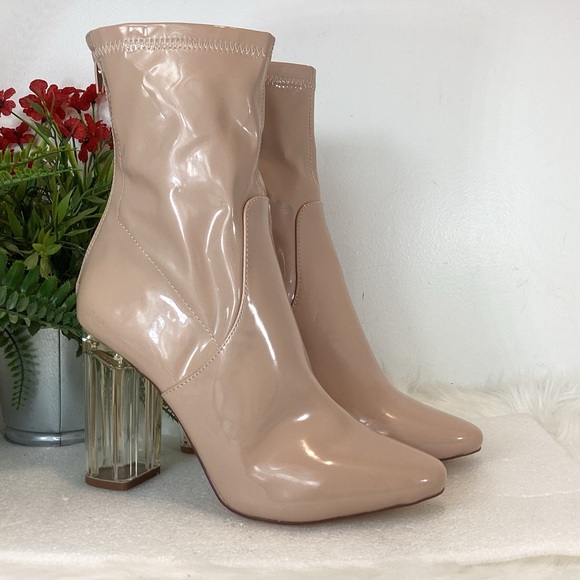 FOREVER 21 NUDE ACRYLIC HEEL ANKLE BOOTS SZ 8.5 - Picture 1 of 9